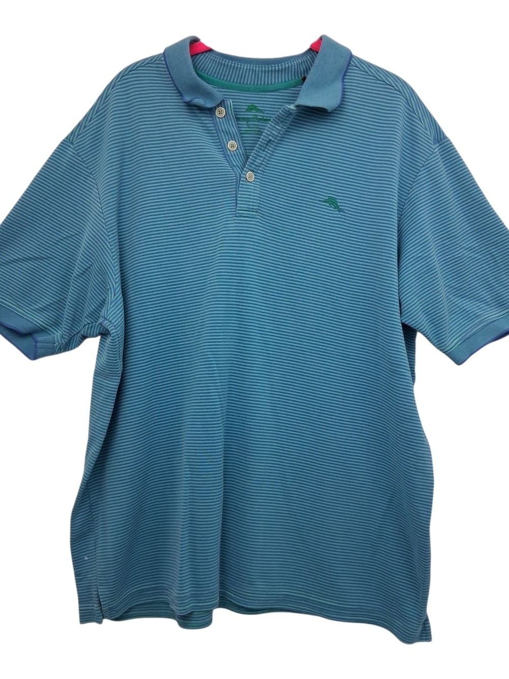 Tommy Bahama Mens XL Teal/Aqua Cotton Blend Stretch Polo Golf Striped Shirt